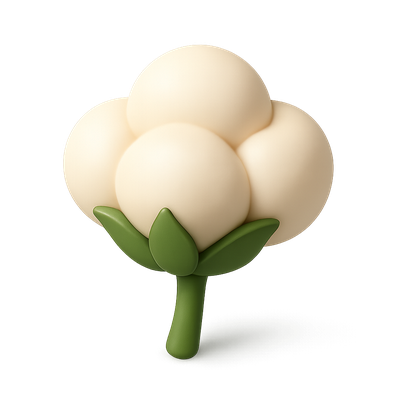 Stylized 3D Cotton Plant Icon in Isometric View