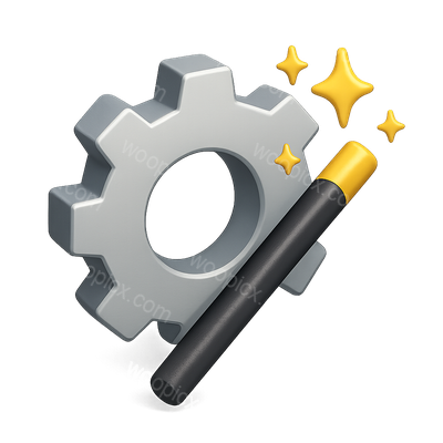 Magical Gear and Wand Icon in 3D Style
