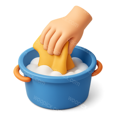 3D Icon of Hand Washing Clothes in Bucket