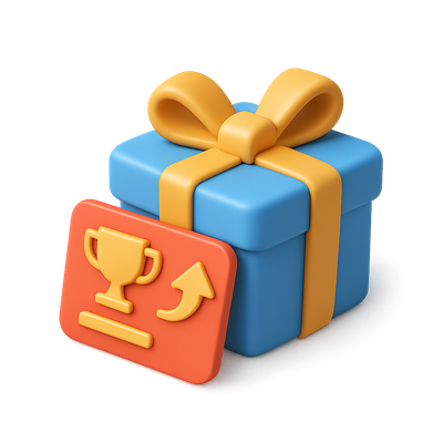 Colorful 3D Rewards Icon with Gift Box and Trophy Symbol