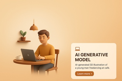 Young Freelancer Working on Laptop in Cozy Cafe