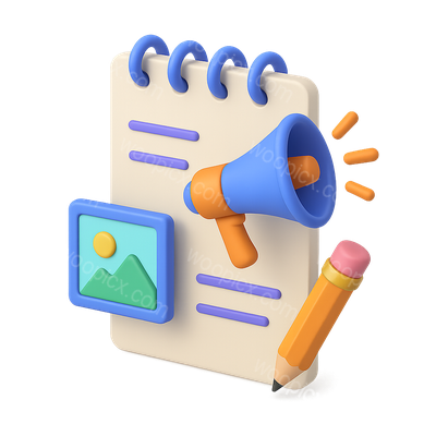 Stylish 3D Content Marketing Icon with Notepad and Elements
