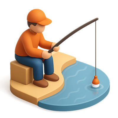 Stylized 3D Fishing Icon with Vibrant Colors