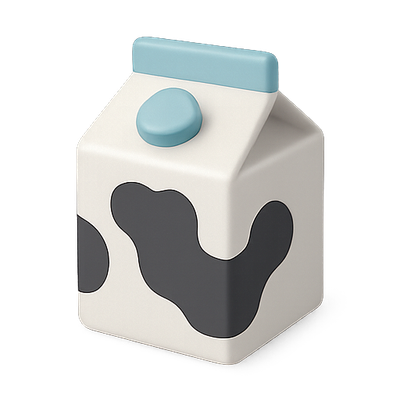 Cartoonish Milk Carton with Cow Print Design