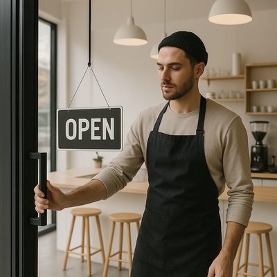 Modern Barista Opening Café in Minimalist Style