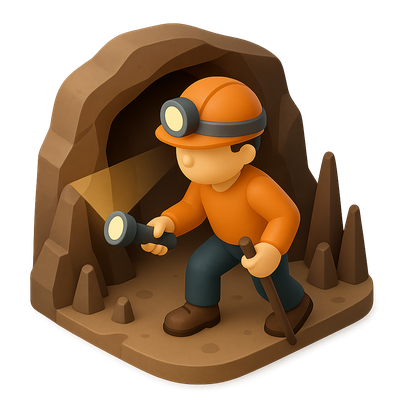 3D Spelunker Icon Exploring a Cave Scene