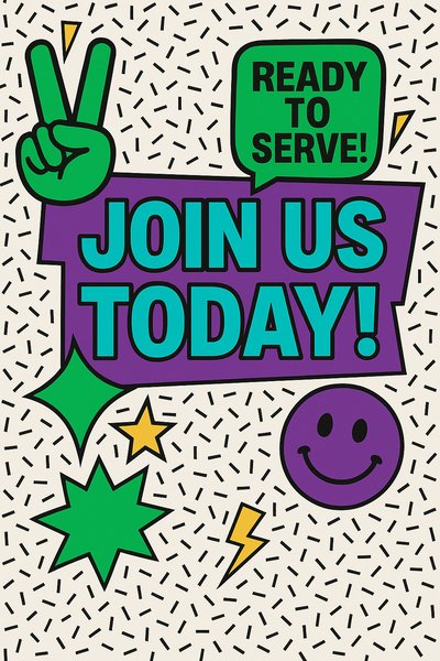 Youthful Invitation Graphic with Bold Colors and Playful Elements
