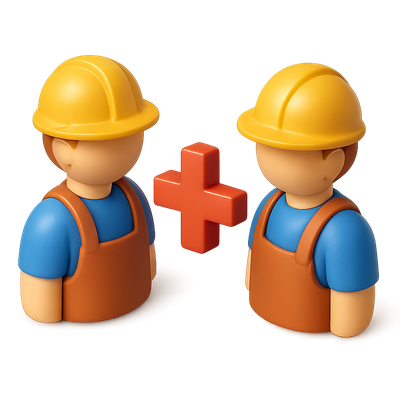 3D Icon of Two Workers Facing Each Other with Volumetric Detail