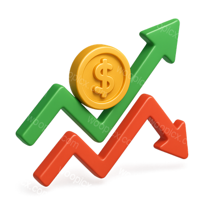 3D Icon Illustrating Currency Trends with Upward and Downward Arrows
