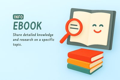 Colorful E-book Icon with Magnifying Glass and Books