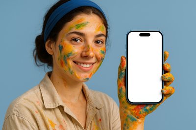 Artist with Phone and Colorful Face Paint