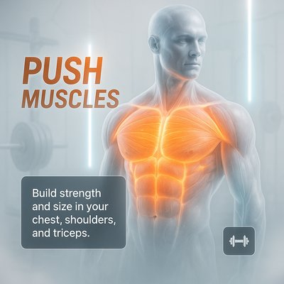 Anatomical Fitness Graphic Highlighting Push Muscles