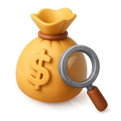 3D Icon of Money Bag with Magnifying Glass in Isometric View