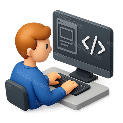 3D Icon of a Web Designer Coding at a Computer