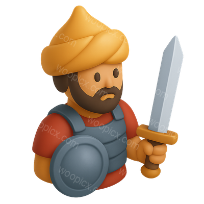 3D Mamluk Soldier Icon with Sword and Shield