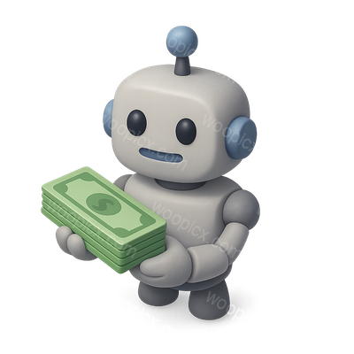 3D Robot Icon Holding Cash in Isometric View