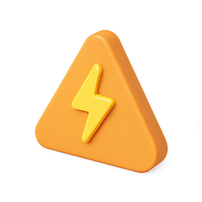 3D Warning Sign Icon with Lightning Bolt