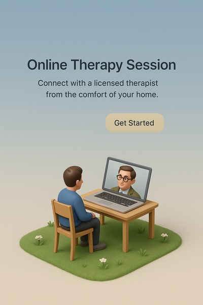 3D Scene of Online Therapy Session with Therapist and Client