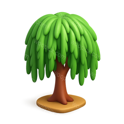 Isometric 3D Weeping Willow Icon with Volumetric Feel