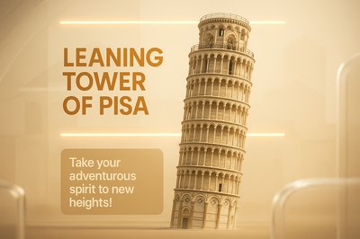 Stylized Graphic of the Leaning Tower of Pisa with Adventure Theme