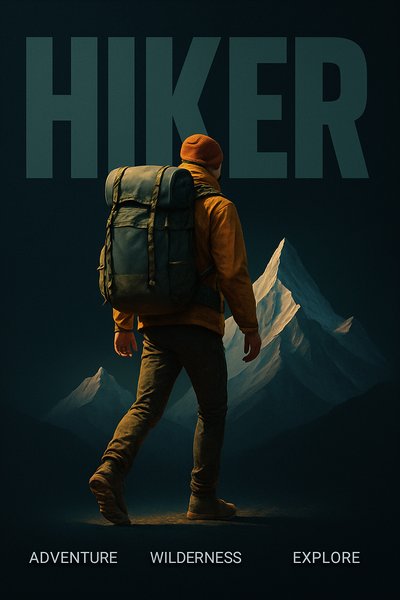 Hiker Journeying Through Majestic Mountains in Bold Minimalist Style