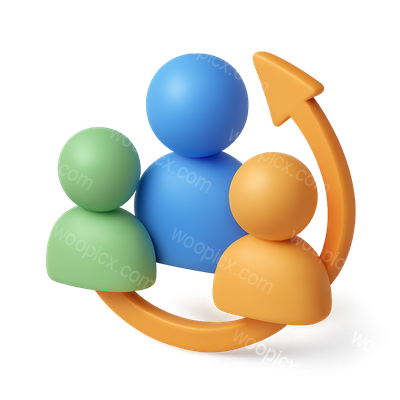 Stylized 3D Arrow Icon Featuring Three Figures
