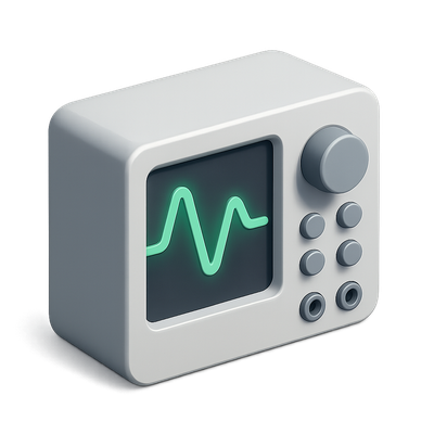 Stylized 3D Oscilloscope Icon with Waveform Display