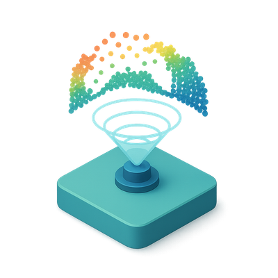 3D LiDAR Icon with Colorful Point Cloud Visualization