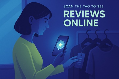 Woman Scanning Clothing Tag for Online Reviews