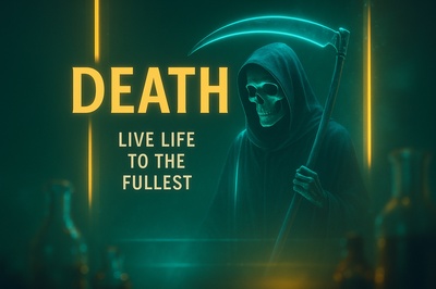 Neon Themed Illustration of Death with Inspirational Message