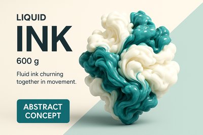 Dynamic Ink Fusion: Teal and White Liquid Art