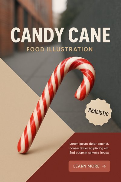 Photorealistic Striped Candy Cane Illustration for Food Themes