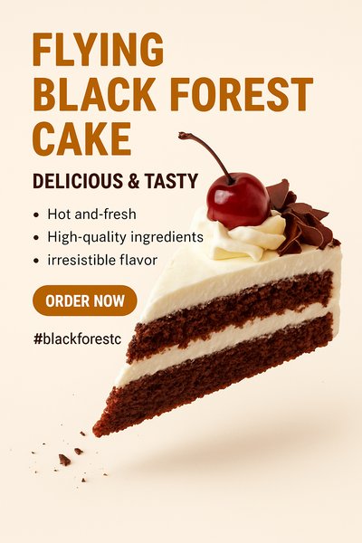 Promotional Dessert Graphic Featuring Black Forest Cake