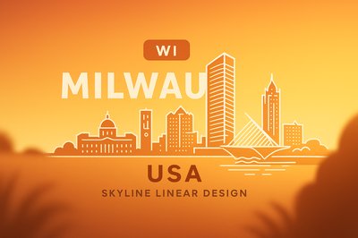 Milwaukee Skyline Illustration with Linear Design Elements