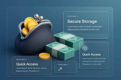 Stylish Wallet with Money and Coins Illustration