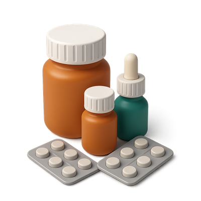 3D Icon of Colorful Medicine Bottles and Pills