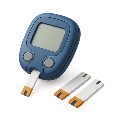 3D Glucose Meter Icon with Test Strips in Isometric View