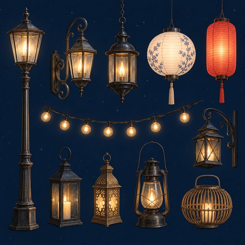 collection of street lamps