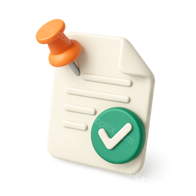 3D Document Icon with Checkmark and Pin