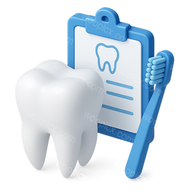 3D Dental Icon Featuring Tooth and Clipboard with Toothbrush
