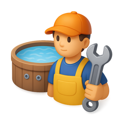 3D Hot Tub Technician Icon with Wrench and Water