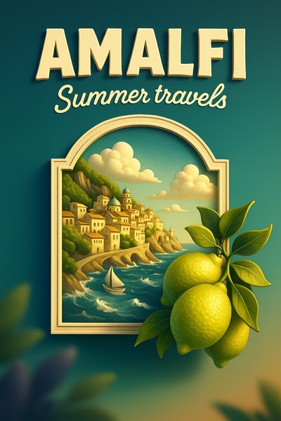 Vintage Italian Amalfi Summer Travels Wall Art Design