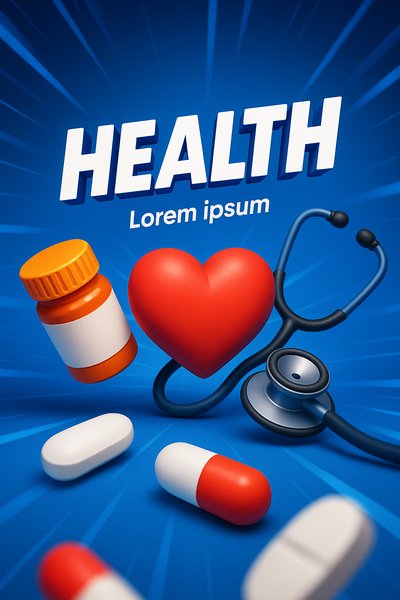 Colorful Health Concept with Medical Items and Heart