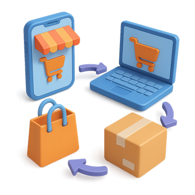 3D Omnichannel Icon Representing Seamless Shopping Experience