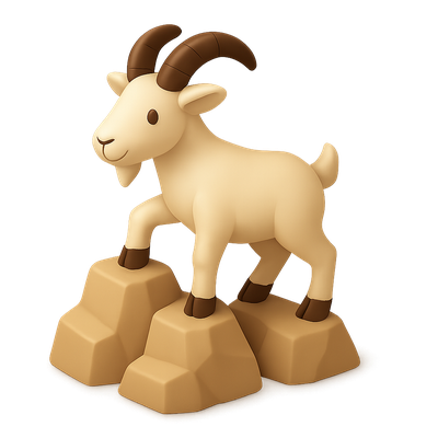 Stylized 3D Goat Icon on Rocks with Isometric View