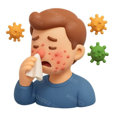 3D Icon Depicting Allergy Symptoms with Cartoon Character
