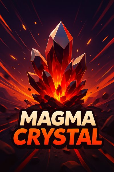 Dynamic Magma Crystal Illustration with Bold Title Design