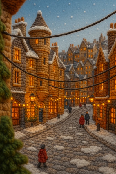 Woolly Edinburgh Winter Scene with Cozy Holiday Vibe