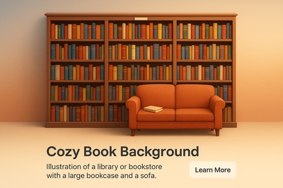Cozy Library Illustration with Bookshelves and Sofa