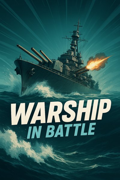 Dynamic Warship in Battle with Bold Typography